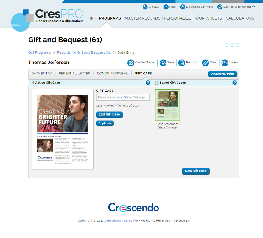 Editable Case Statements (GiftLegacy Pro service required) Editable Case Statements (GiftLegacy Pro service required)